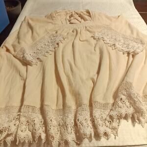Free People Women Small Ivory Blouse Lace Trim Short Sleeve Boho Peasant Top
